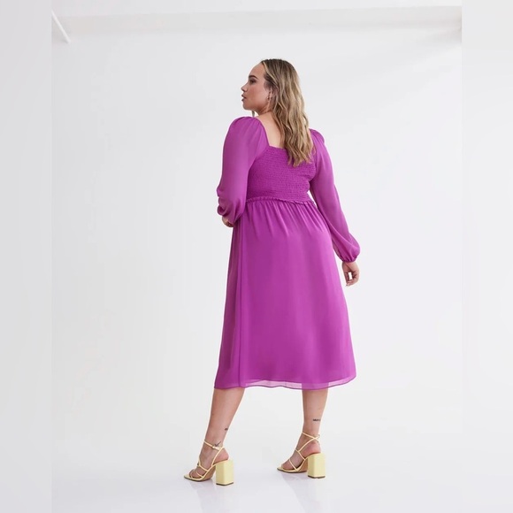 Addition Elle Smocked Chiffon Midi Dress Size 4X NWT Wedding Guest - Picture 2 of 6